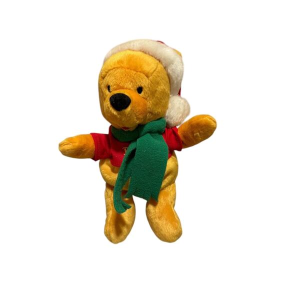 Disney Winnie The Pooh Christmas Hat Scarf Bean Bag Stuffed Plush 10” Vintage - Picture 1 of 6